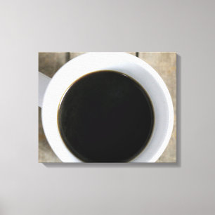Cup of Black Coffee in a White Mug on Crate 16x20 Canvas Print