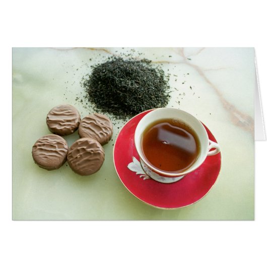 Cup of black tea with chocolate biscuits cards (Front Horizontal)