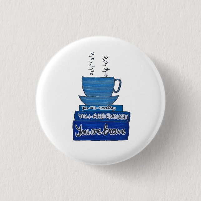 Cup of Care and Books of Love Button (Front)