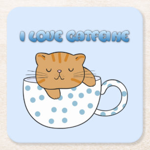 Cup of Cat-feine Kawaii Style Square Paper Coaster