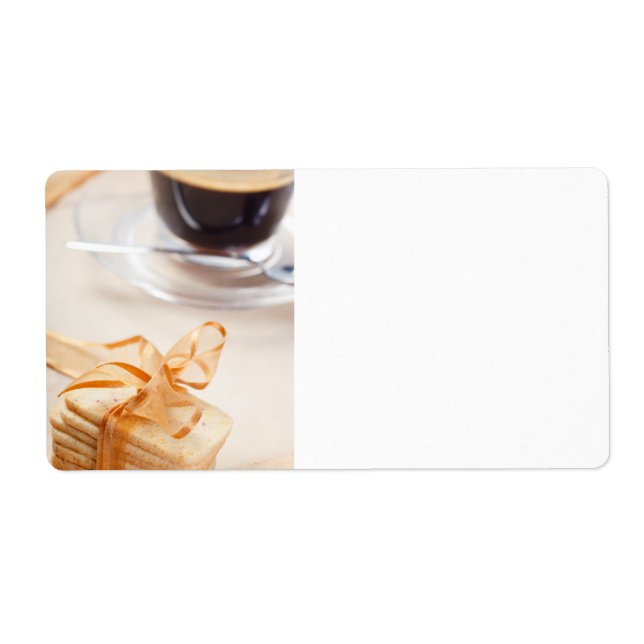 Cup of coffee and a cookie label (Front)