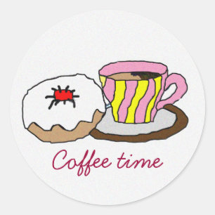 Cup of Coffee and Donut illustration Classic Round Sticker