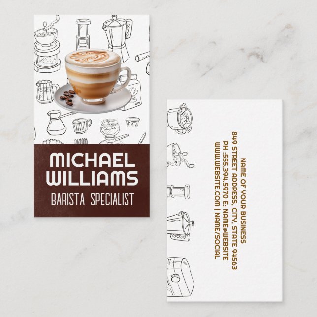 Cup of Coffee | Coffee Set Pattern Business Card (Front/Back)