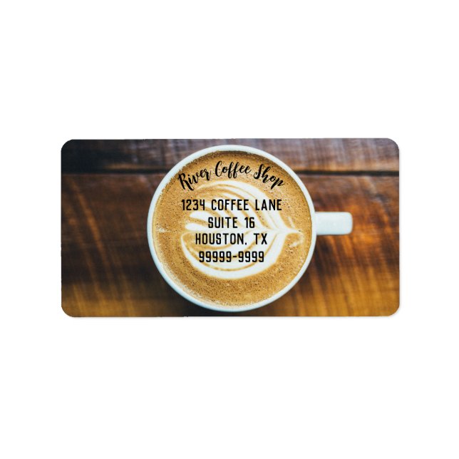 Cup of Coffee Latte Leaf-Shape Foam on Wood Name Label (Front)