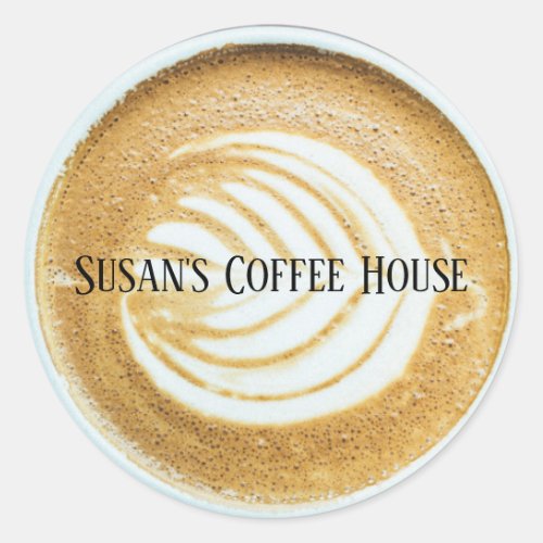 Cup of Coffee Latte with Leaf_Shape Foam Classic Round Sticker
