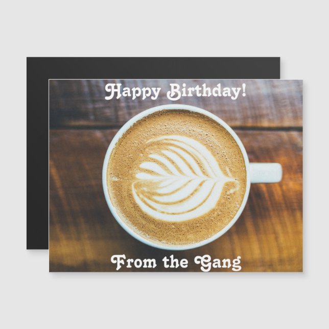 Cup of Coffee Latte with Leaf-Shape Foam on Wood (Front/Back)