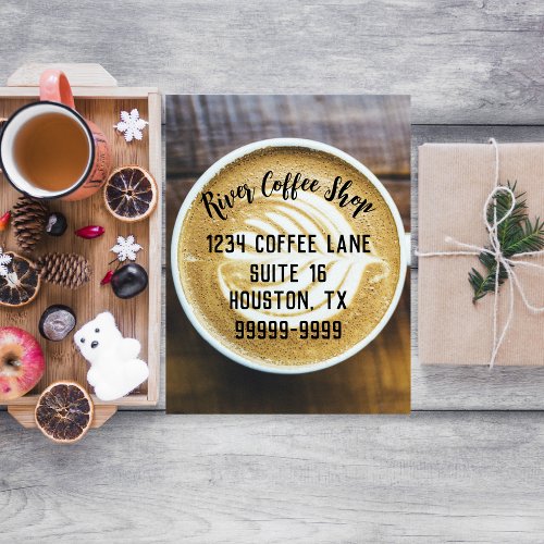 Cup of Coffee Latte with Leaf_Shape Foam on Wood Postcard