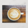 Cup of Coffee Latte with Leaf-Shape Foam on Wood Postcard