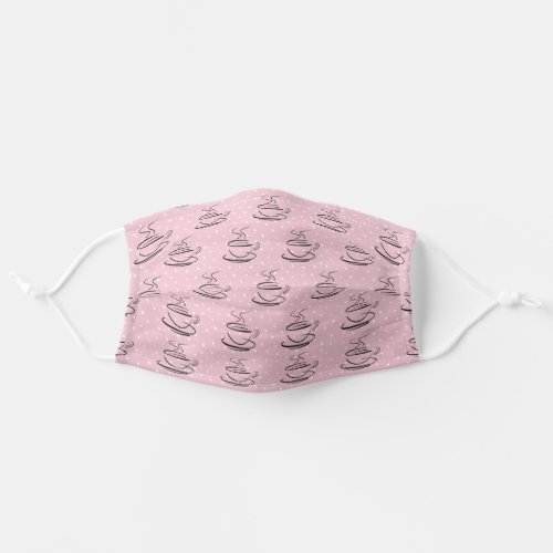 cup of coffee on pink and white dots adult cloth face mask