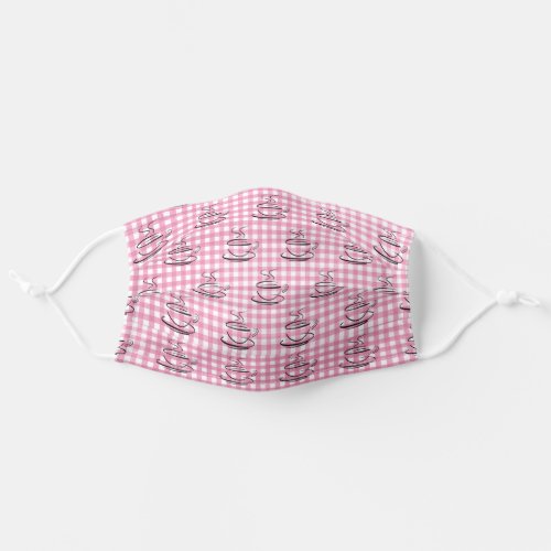 cup of coffee on pink gingham adult cloth face mask