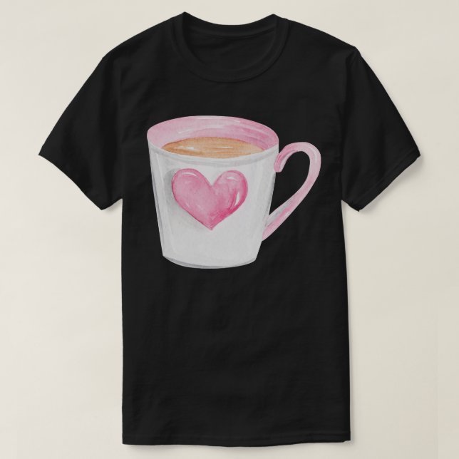 Cup of coffee with pink heart T-Shirt (Design Front)