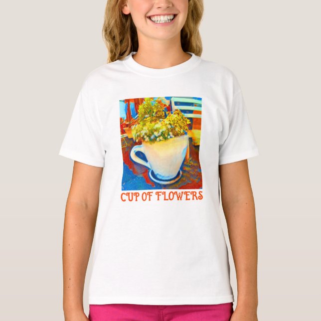 Cup Of Flowers Coffee Mug Planter T-Shirt (Front)