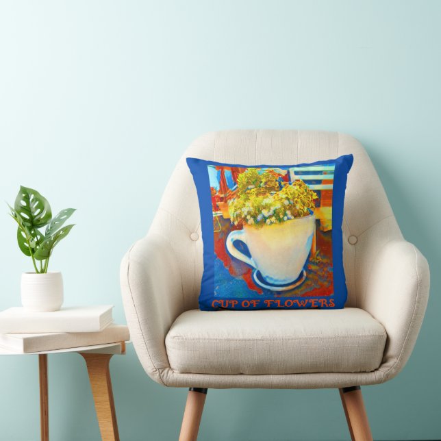 Cup Of Flowers Coffee Mug Planter Throw Pillow (Chair)