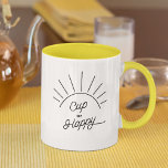 Cup of Happy Sunshine Modern Cute Chic Mug<br><div class="desc">Trendy, stylish, funny coffee mug saying "Cup of Happy" in modern typography with whimsical sun illustration on the two-toned coffee mug. This modern and elegant mug is perfect for anyone who is looking for a way to start their day off on the right foot. The mug features a cute and...</div>