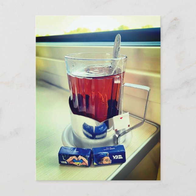 Cup of Hot Tea Train Ukraine Postcard (Front)