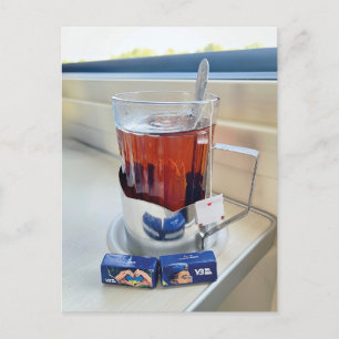 Cup of Hot Tea Train Ukraine Postcard