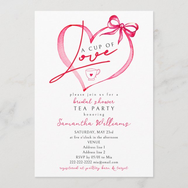 Cup of Love Unique Script Tea Coffee Bridal Shower Invitation (Front)
