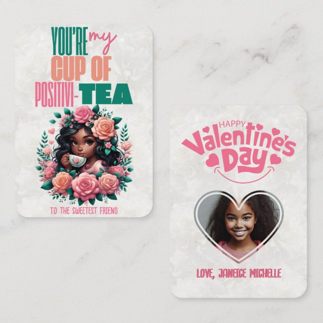 Cup of Positivi-TEA Classroom Happy Valentines Day Note Card (Front/Back)