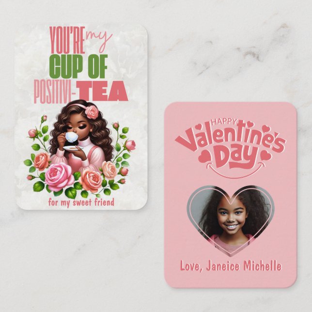 Cup of Positivi-TEA Classroom Happy Valentines Day Note Card (Front/Back)