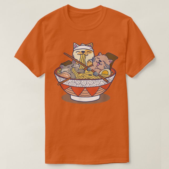 Cup Of Ramen Cats Eating Noodles Funny Novelty Gif T-Shirt (Design Front)