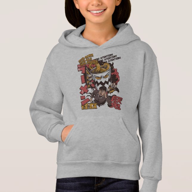Cup of Ramen Noodle Monster Catching Japanese Girl Hoodie (Front)