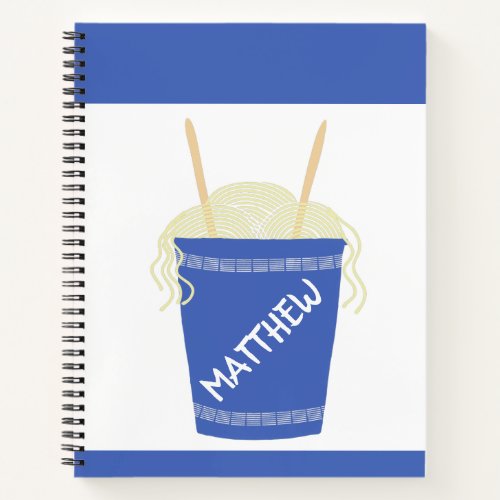 Cup of Ramen Noodles in Blue Personalized Notebook