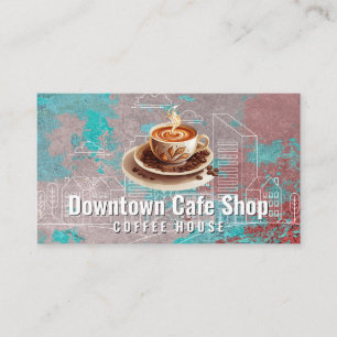 Cup of Steaming Coffee   City Skyline Business Card