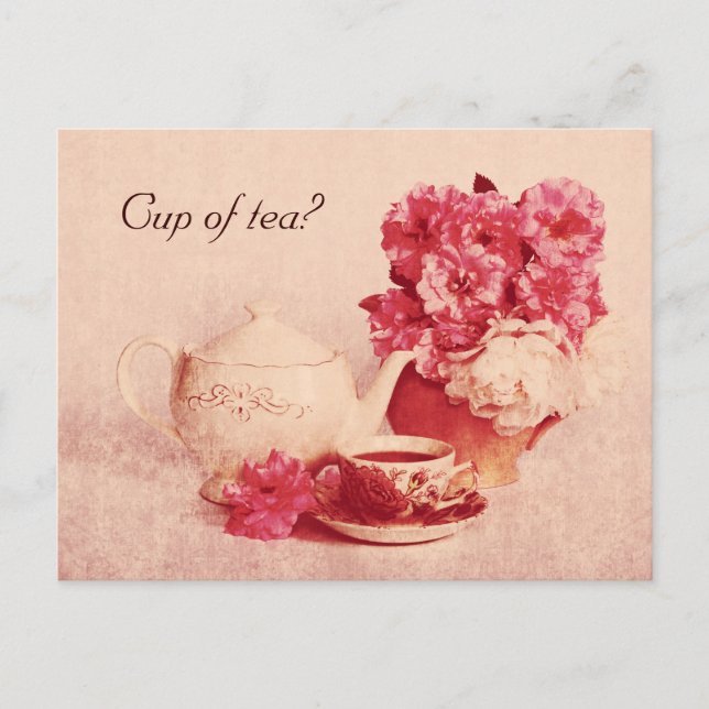 cup of tea - rustic look teacup postcard (Front)