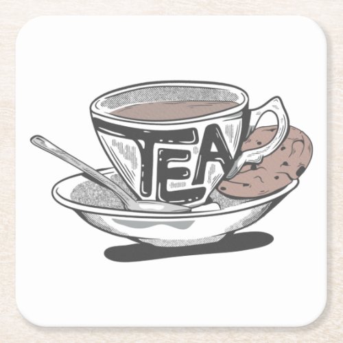 Cup of tea square paper coaster