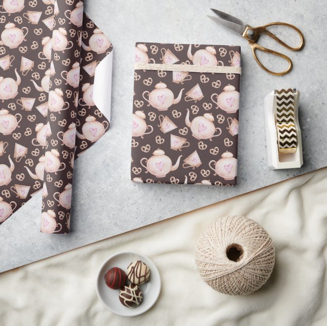 Cup of tea Valentine's Day Wrapping Paper (Crafts)