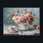 Cup of Tea with Beautiful Flowers  Postcard<br><div class="desc">Beautiful watercolor flowers in a cup</div>