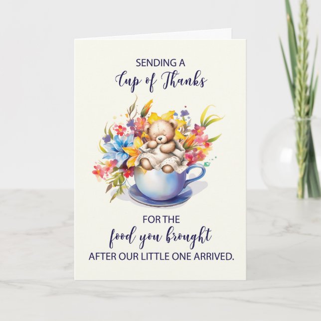 Cup of Thanks for Food After Baby With Flowers Card (Front)
