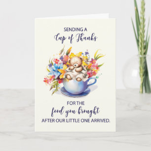 Cup of Thanks for Food After Baby With Flowers Card
