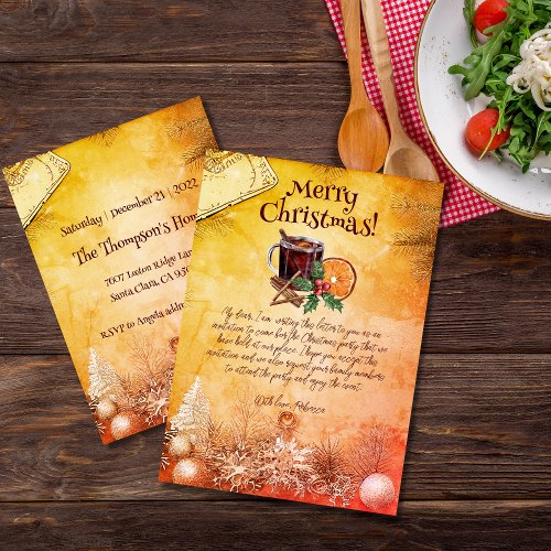 Cup Orange Holly Berry Cinnamon Christmas Party Invitation