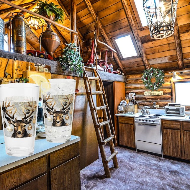 Cup Winter Christmas Deer – Style Pint Glass (Bottoms up! The perfect cup for mixing and serving drinks. Cheers to whatever you're drinking!)