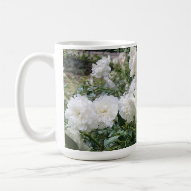 Cup with white antique roses (Left)