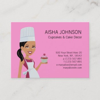 Cupake Business Card Template With African Am Char by ArtbyMonica at Zazzle