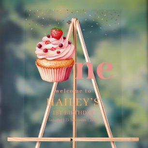 Cupcake 1st Birthday Invitation Sweet Treats Party Acrylic Sign