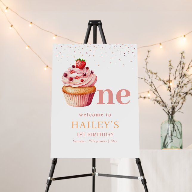 Cupcake 1st Birthday Invitation Sweet Treats Party Foam Board (In Situ (Stand))