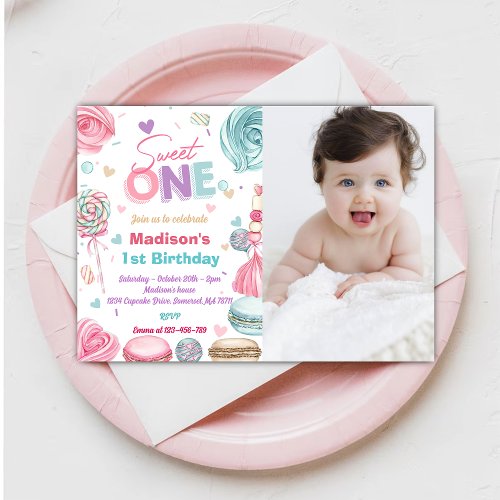 Cupcake 1st Birthday Party One Sweet Candy Invitation
