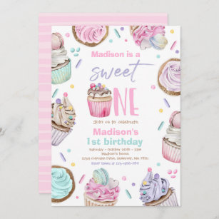 Cupcake 1st Birthday Party Sweet One Candy Party Invitation