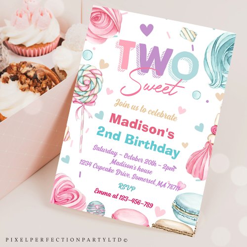 Cupcake 2nd Birthday Party Two Sweet Candy Invitation