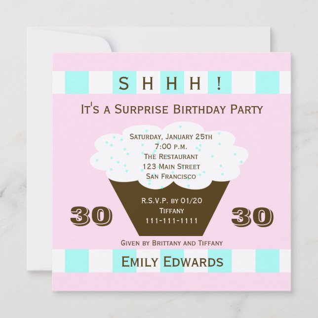 Cupcake 30th Surprise Birthday Party Invitation (Front)