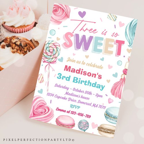 Cupcake 3rd Birthday Party Three Ever Is So Sweet  Invitation