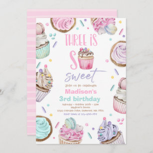 Cupcake 3rd Birthday Party Three Is So Sweet Candy Invitation