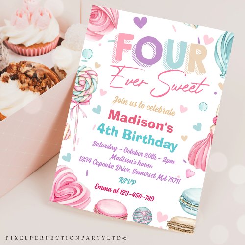 Cupcake 4th Birthday Party Four Ever So Sweet Invitation