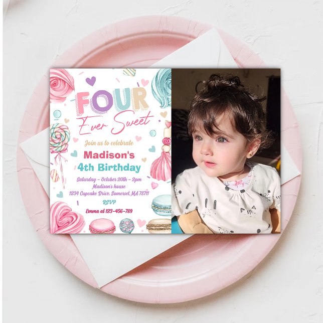 Cupcake 4th Birthday Party Four Ever So Sweet  Invitation (Creator Uploaded)