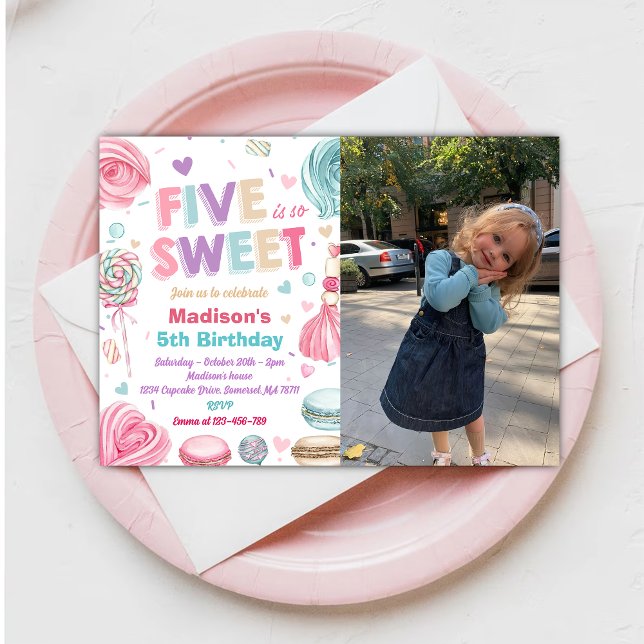 Cupcake 5th Birthday Party Five Is So Sweet Photo Invitation (Creator Uploaded)
