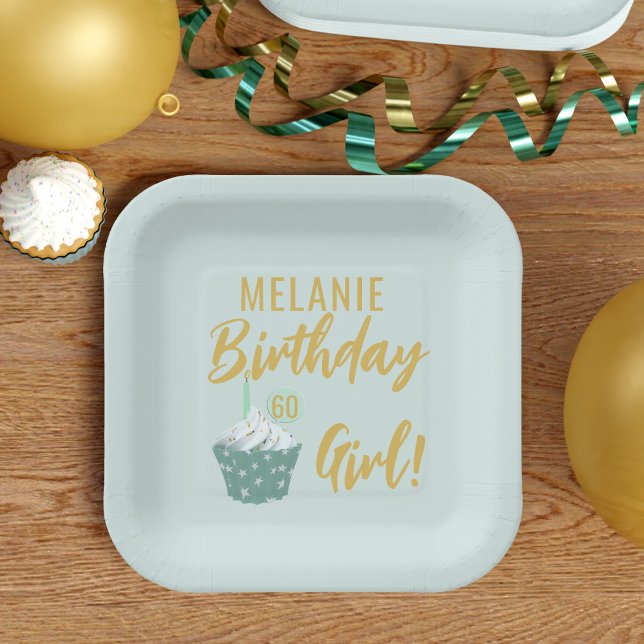 Cupcake 60th Birthday Girl Party Paper Plate (🧁Have all the cupcakes you're 60! Happy Birthday! 🧁)