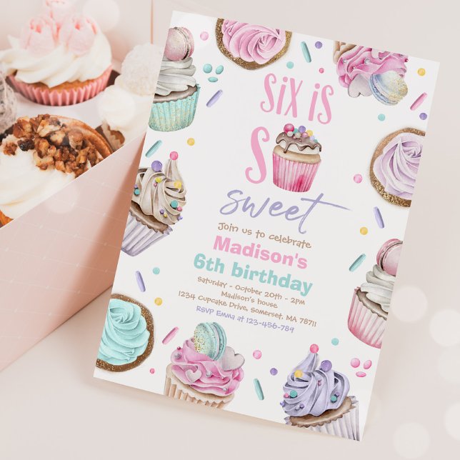Cupcake 6th Birthday Party Six Is So Sweet Candy Invitation (Creator Uploaded)